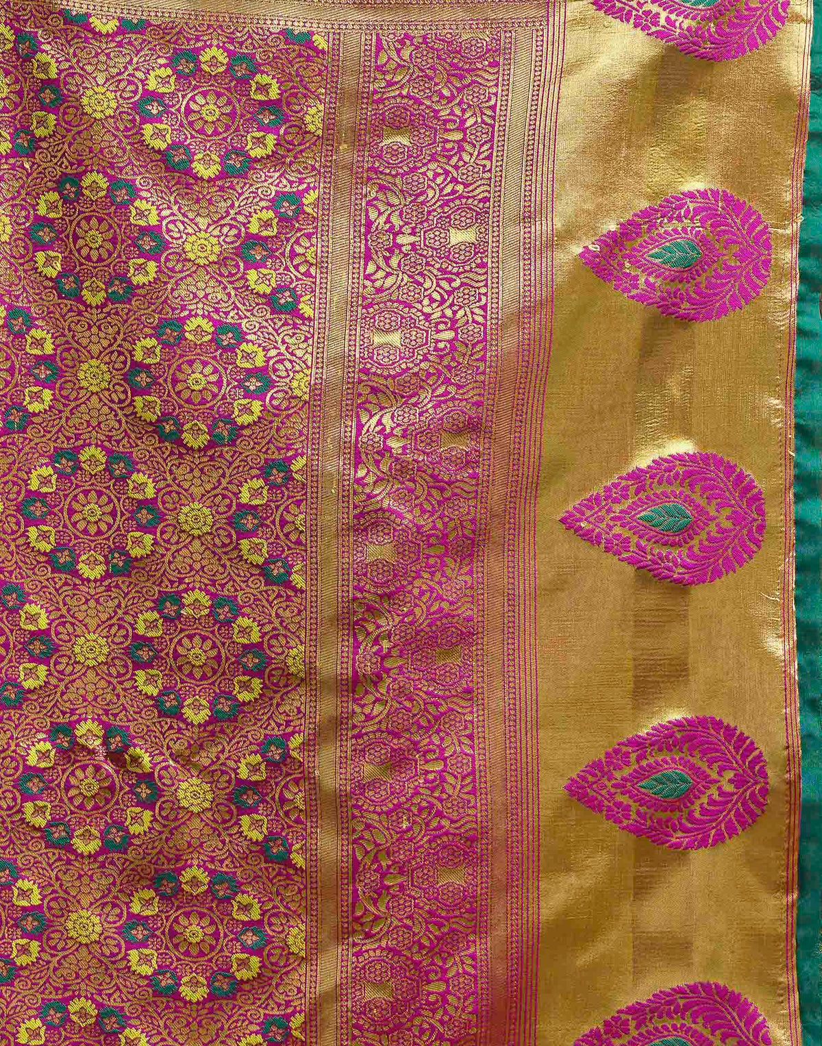 Teal Blue Silk Woven Banarasi Saree