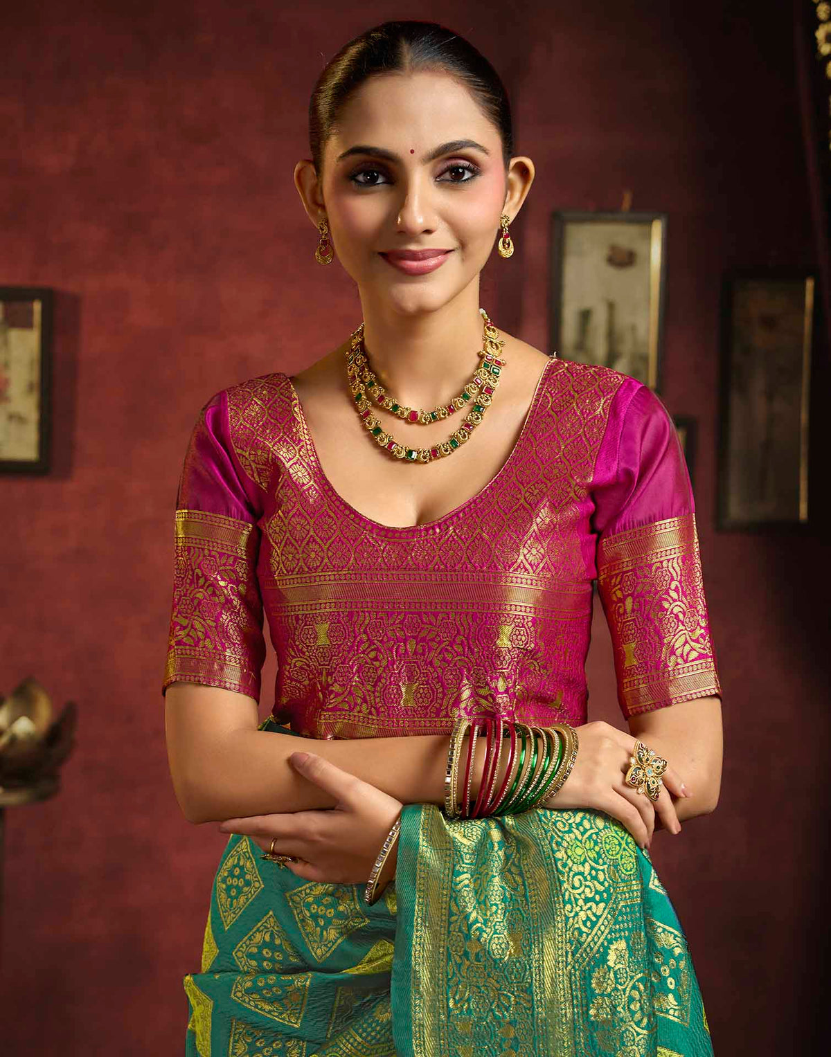 Teal Blue Silk Woven Banarasi Saree