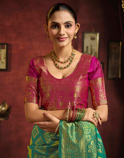 Teal Blue Silk Woven Banarasi Saree