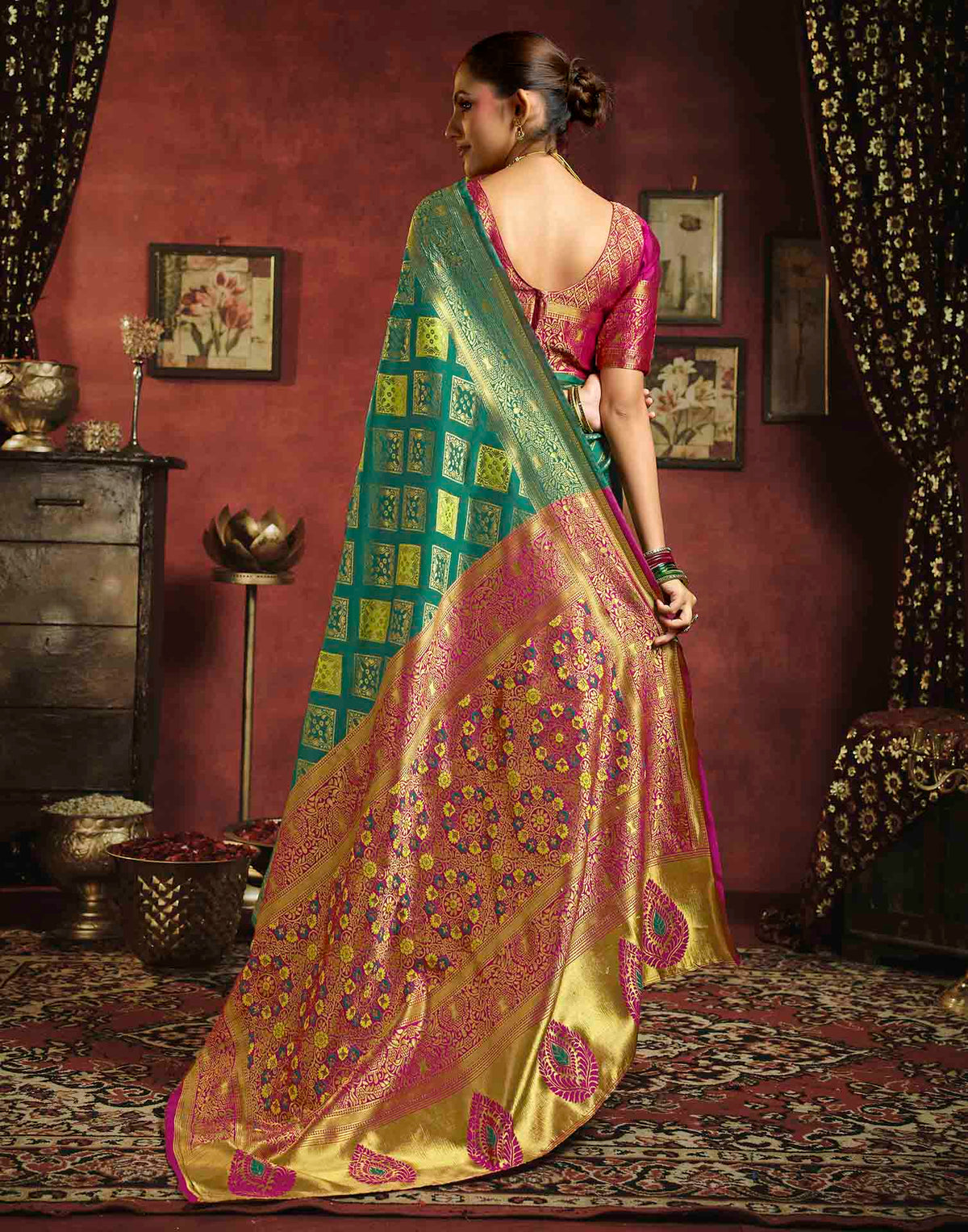 Teal Blue Silk Woven Banarasi Saree