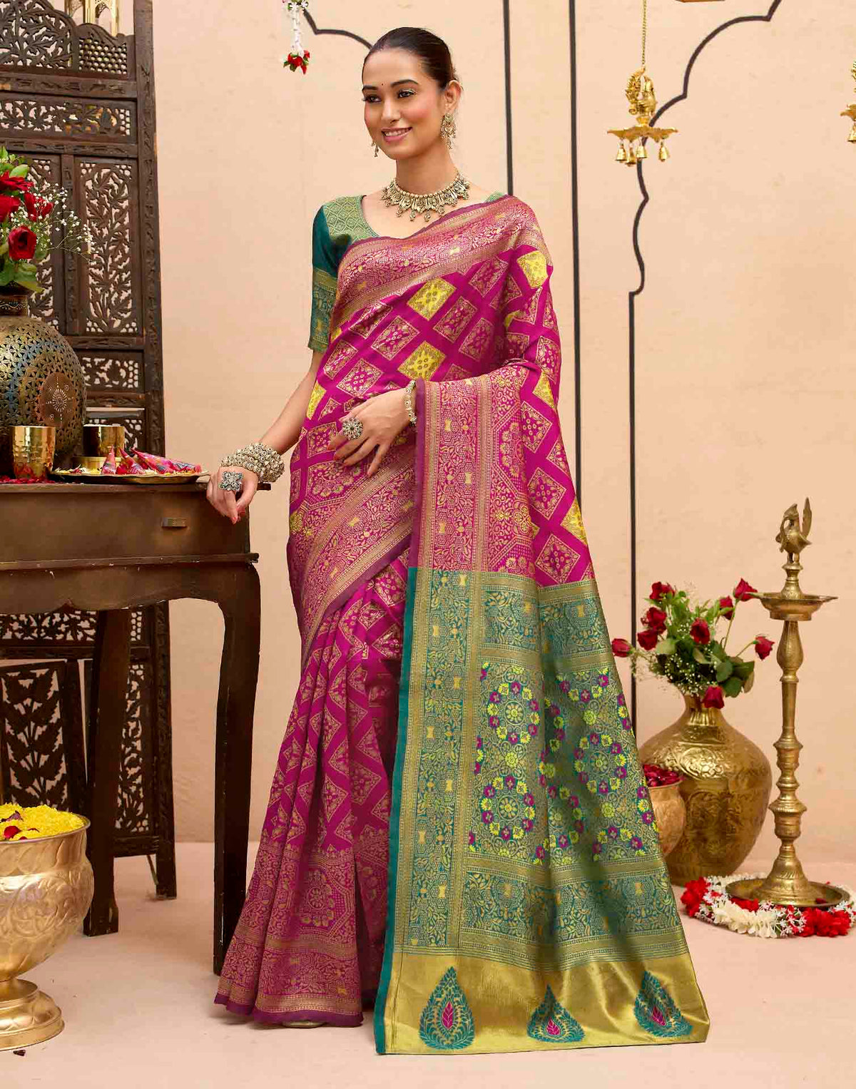 Dark Magenta Silk Woven Banarasi Saree