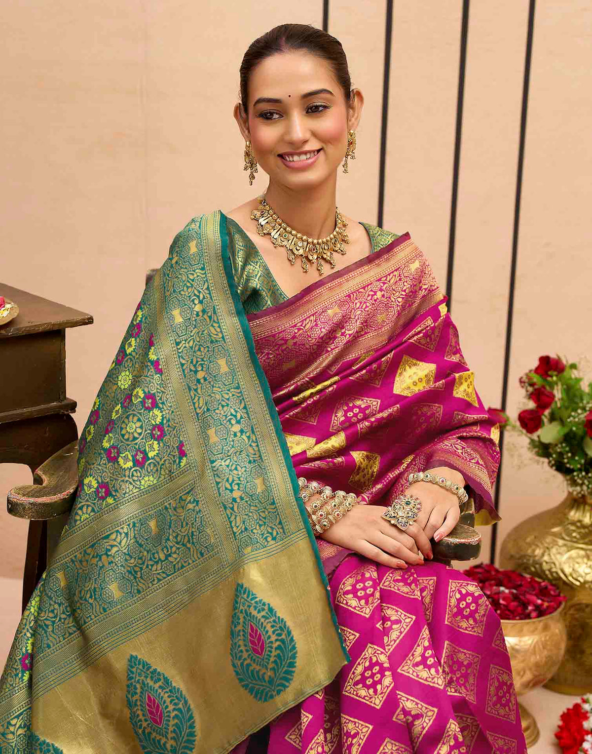 Dark Magenta Silk Woven Banarasi Saree
