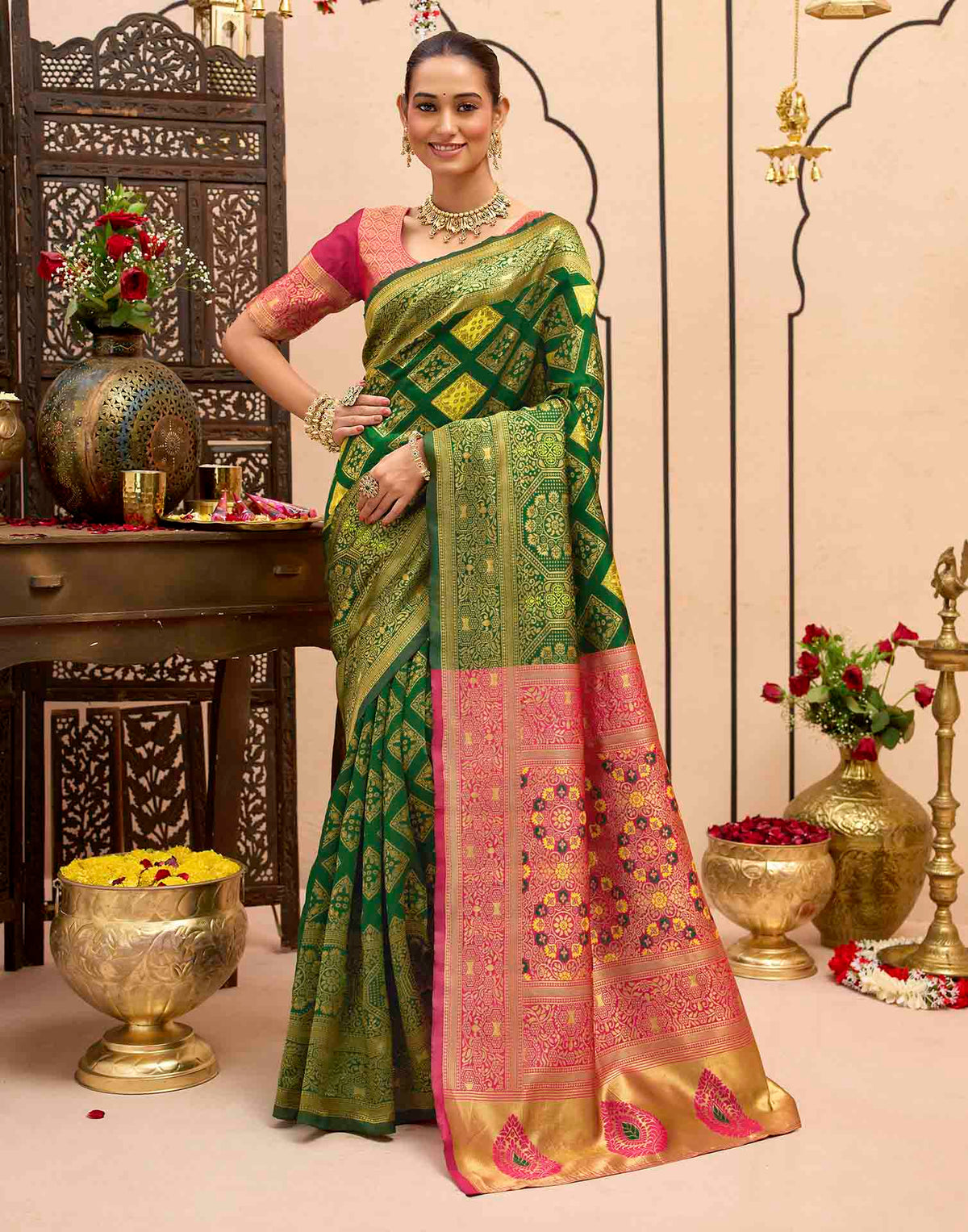 Dark Green Silk Woven Banarasi Saree
