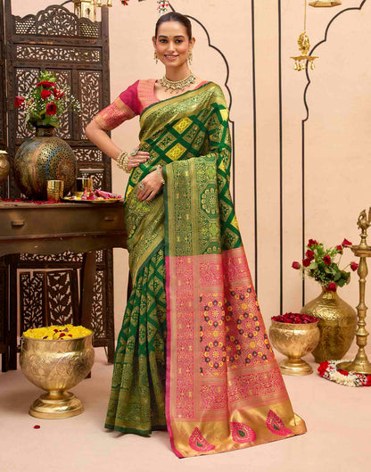 Dark Green Silk Woven Banarasi Saree