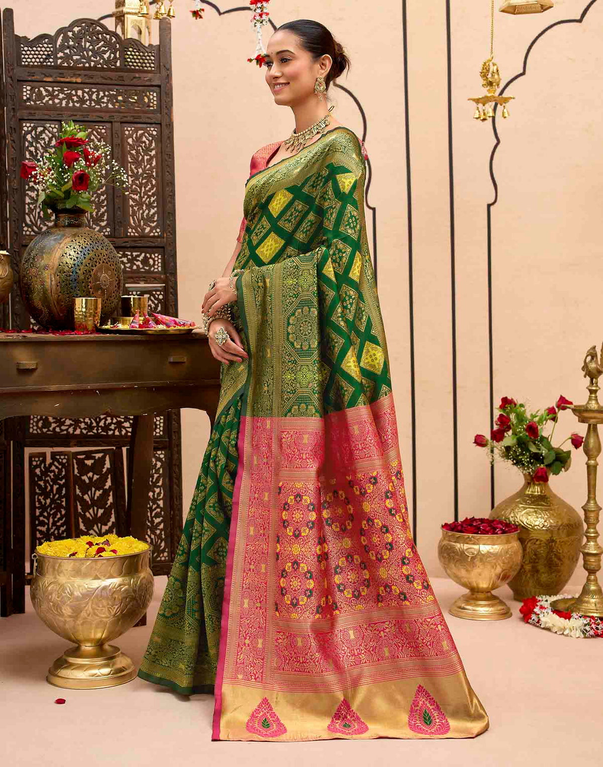 Dark Green Silk Woven Banarasi Saree