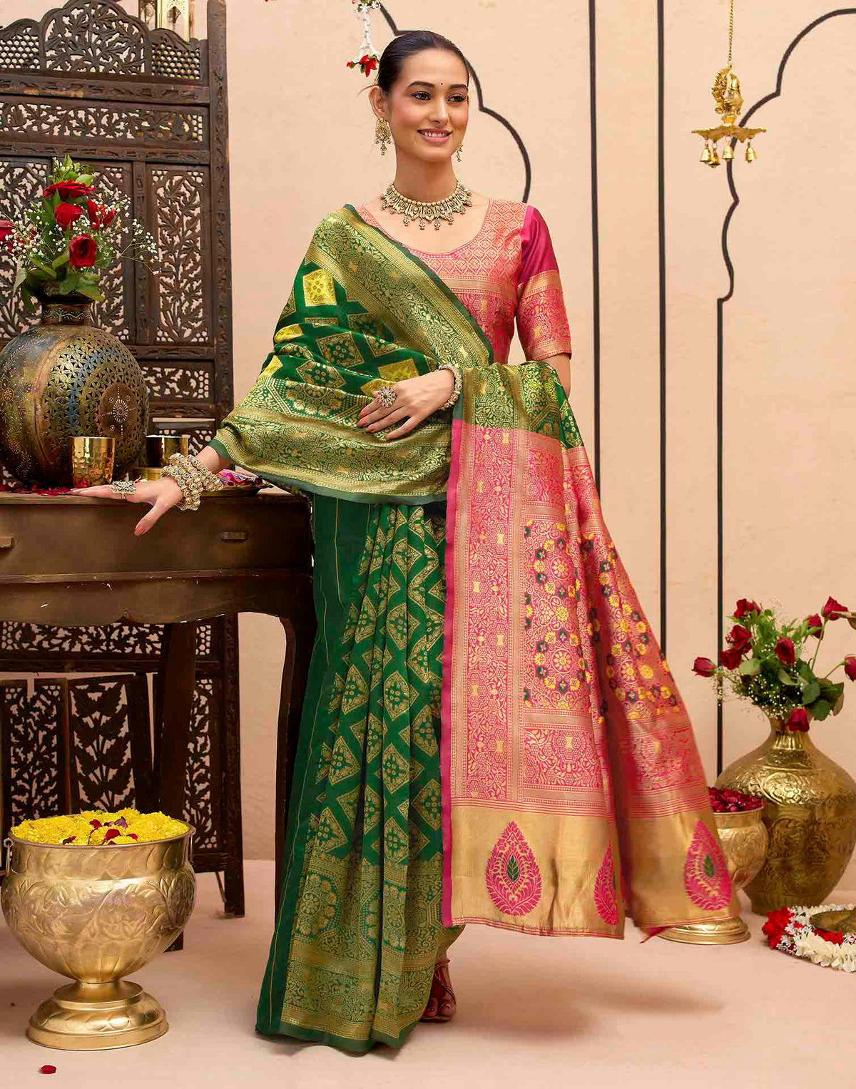 Dark Green Silk Woven Banarasi Saree