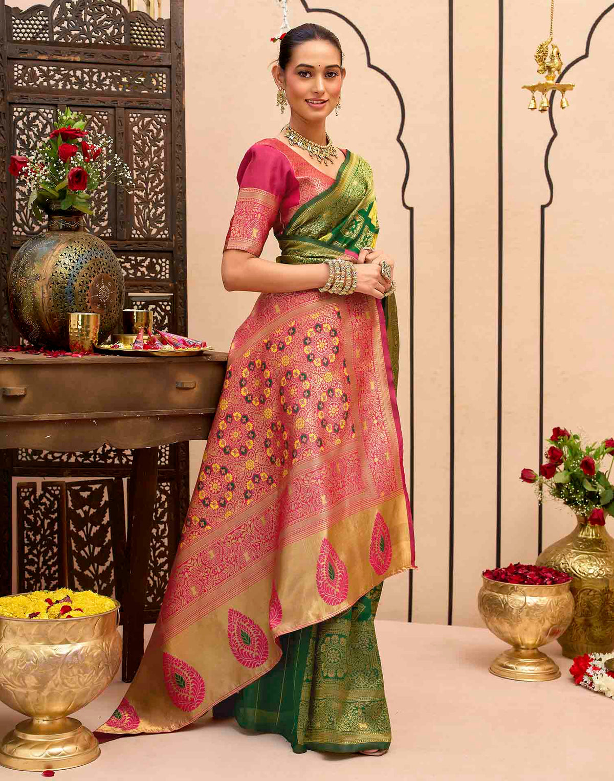 Dark Green Silk Woven Banarasi Saree