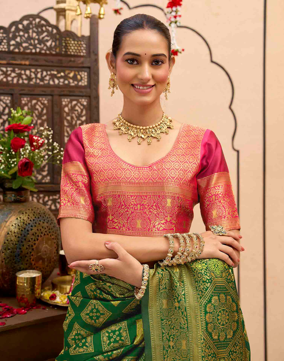 Dark Green Silk Woven Banarasi Saree