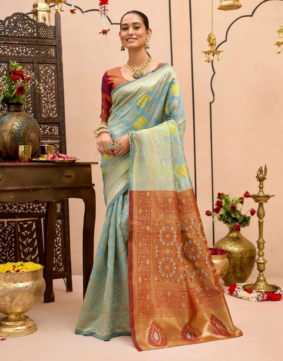 Water Blue Silk Woven Banarasi Saree