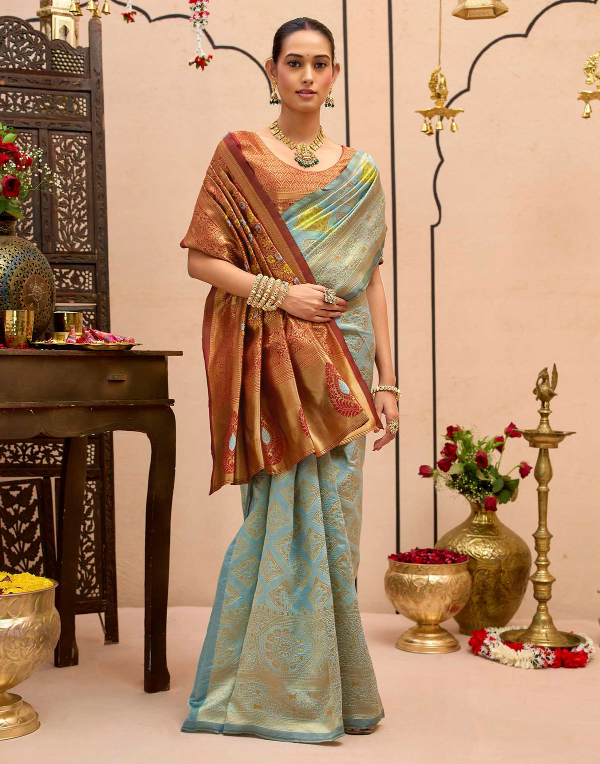 Water Blue Silk Woven Banarasi Saree