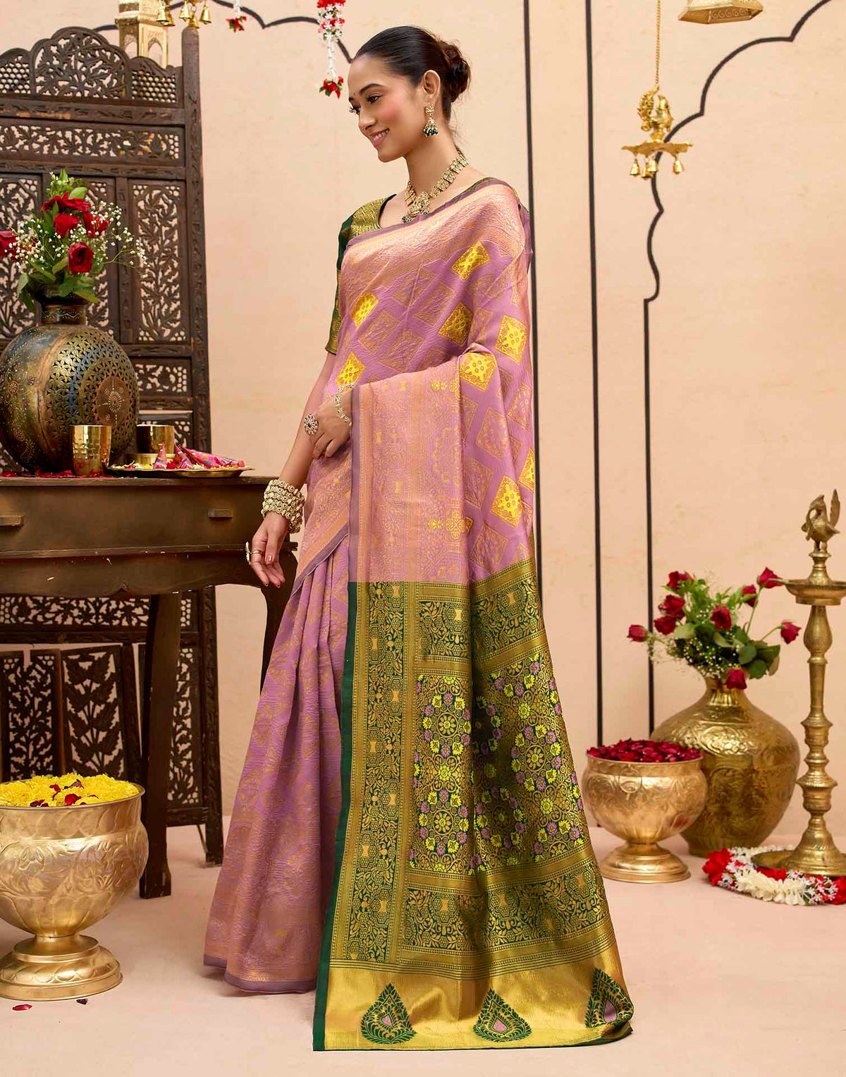 Baby Pink Silk Woven Banarasi Saree