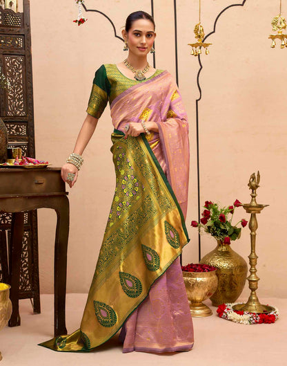Baby Pink Silk Woven Banarasi Saree