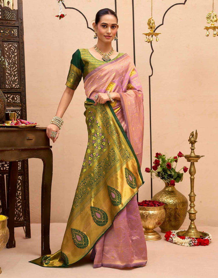 Baby Pink Silk Woven Banarasi Saree