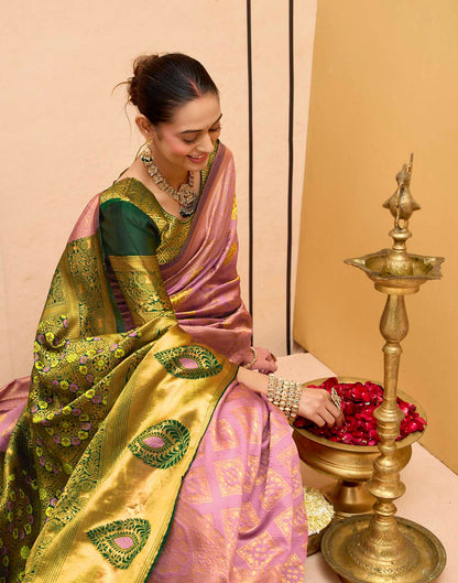 Baby Pink Silk Woven Banarasi Saree