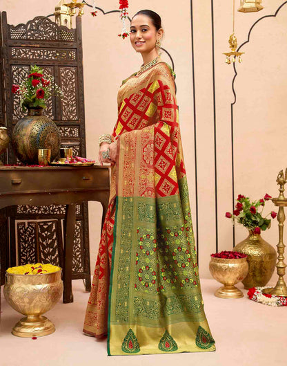 Bright Red Silk Woven Banarasi Saree