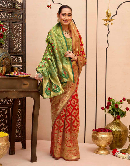 Bright Red Silk Woven Banarasi Saree