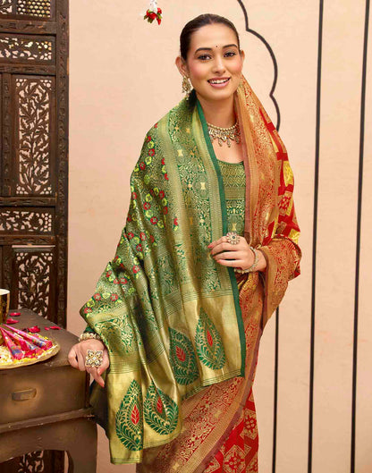 Bright Red Silk Woven Banarasi Saree