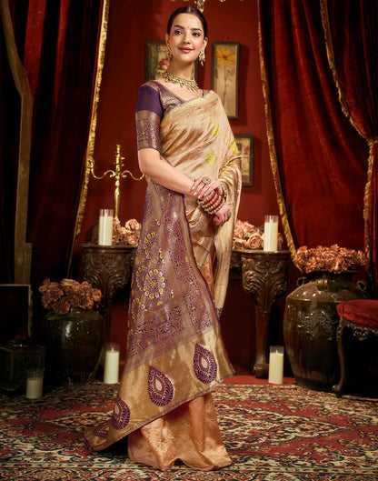 Peach Silk Woven Banarasi Saree