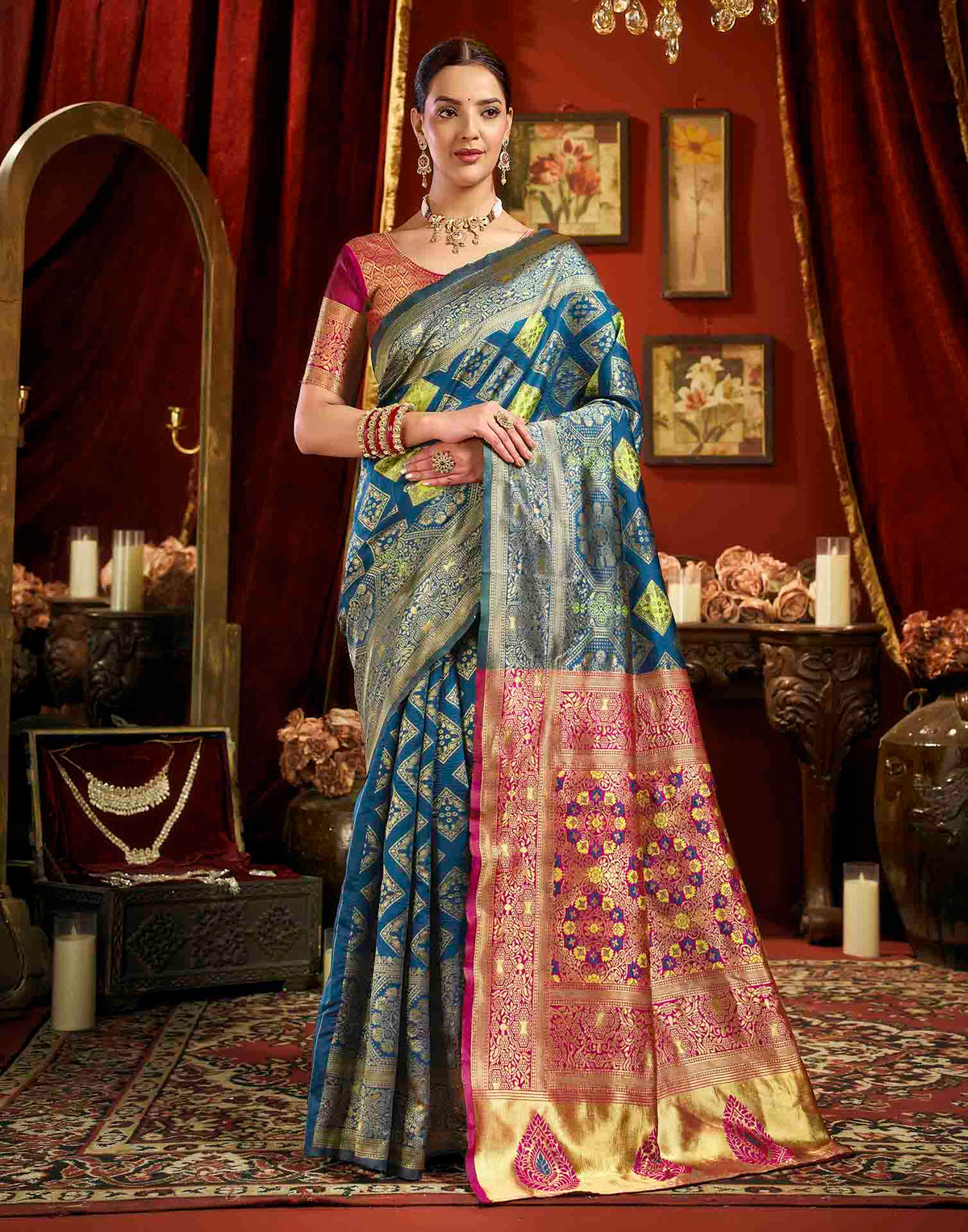 Peacock Blue Silk Woven Banarasi Saree