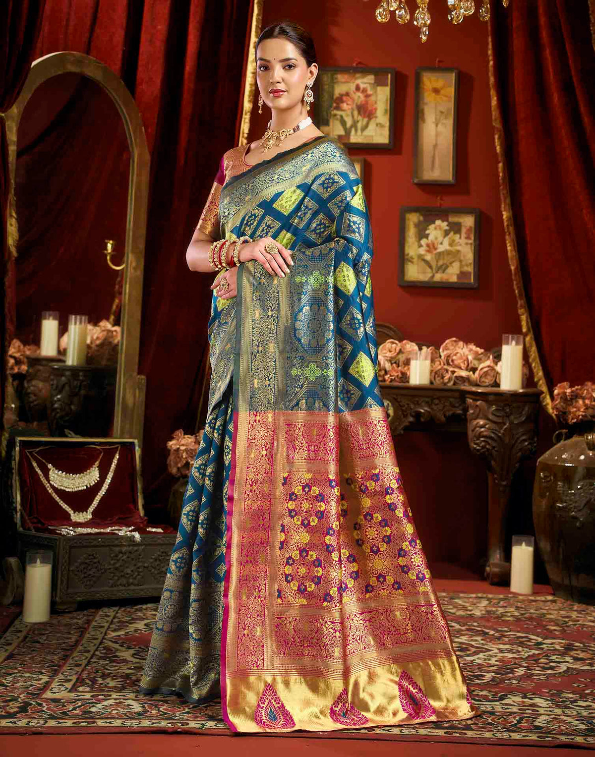 Peacock Blue Silk Woven Banarasi Saree
