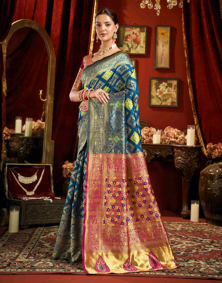 Peacock Blue Silk Woven Banarasi Saree