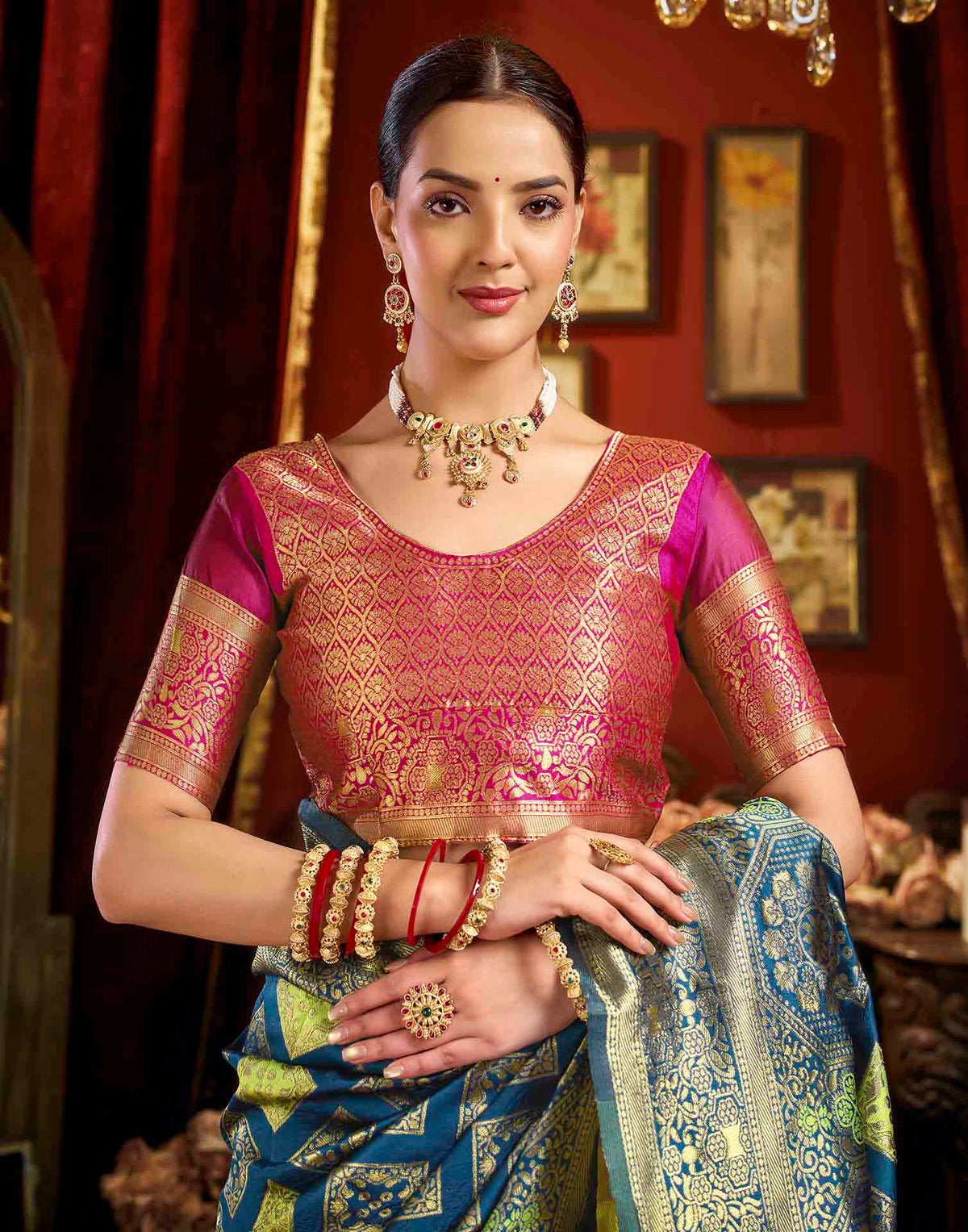 Peacock Blue Silk Woven Banarasi Saree