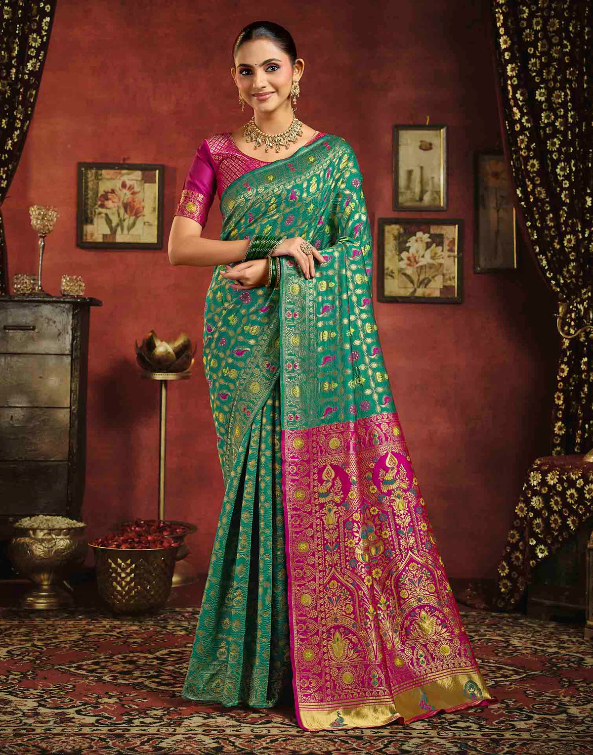 Turquoise Silk Woven Patola Saree