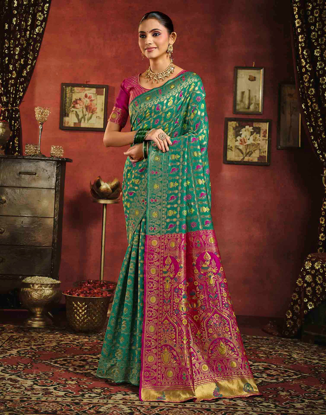 Turquoise Silk Woven Patola Saree