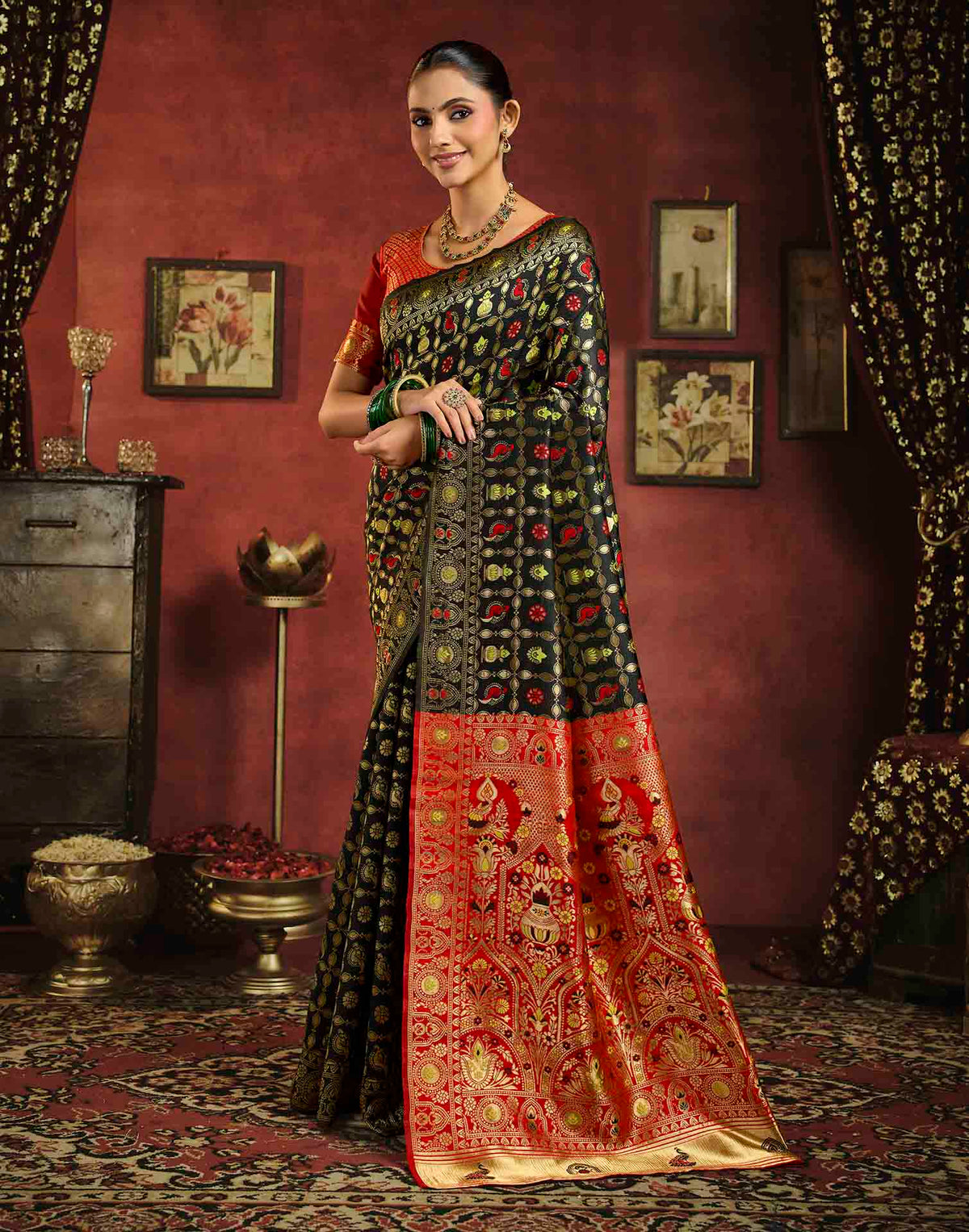 Black Silk Woven Patola Saree