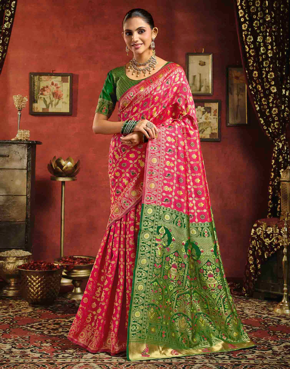 Dark Pink Silk Woven Patola Saree