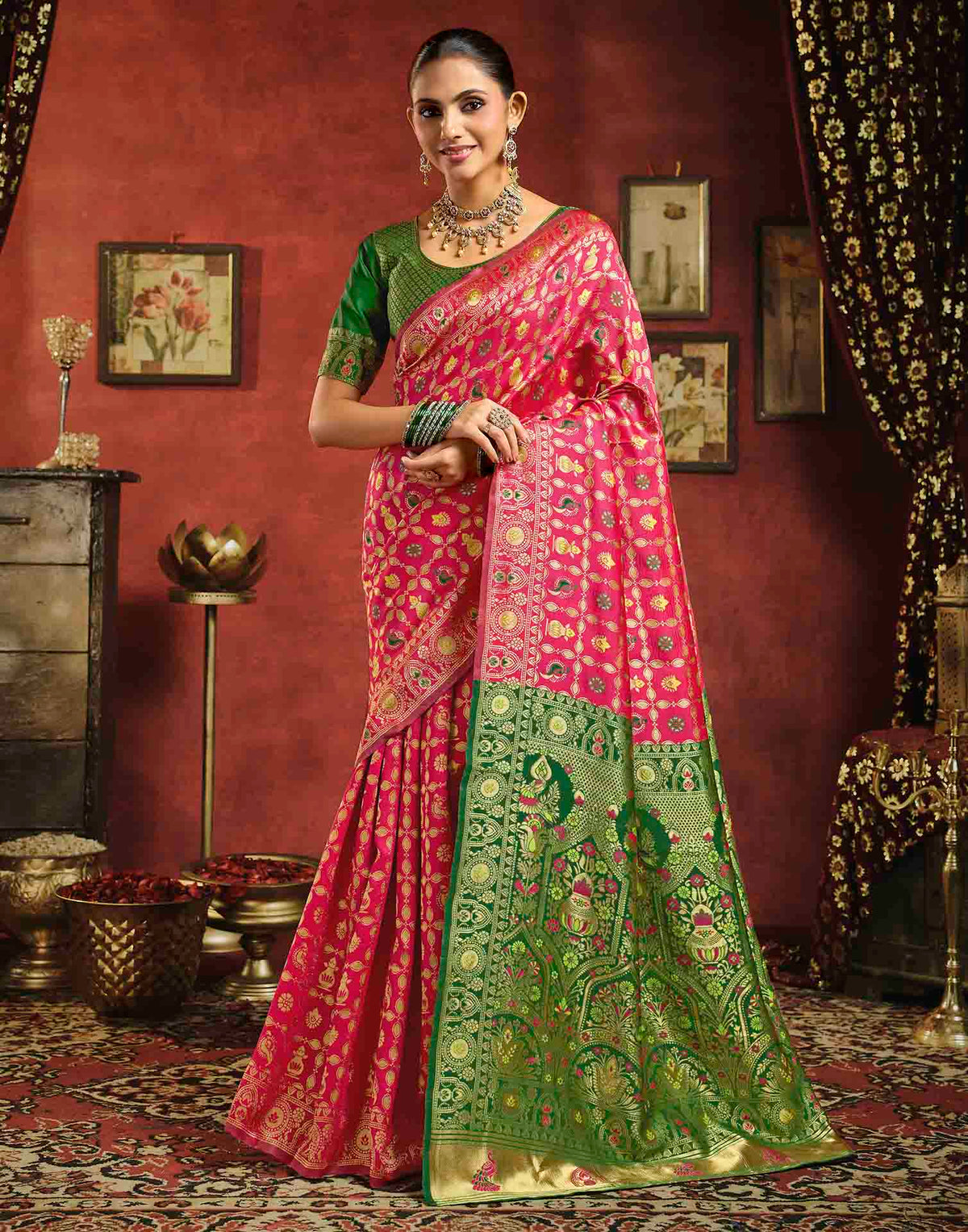 Dark Pink Silk Woven Patola Saree