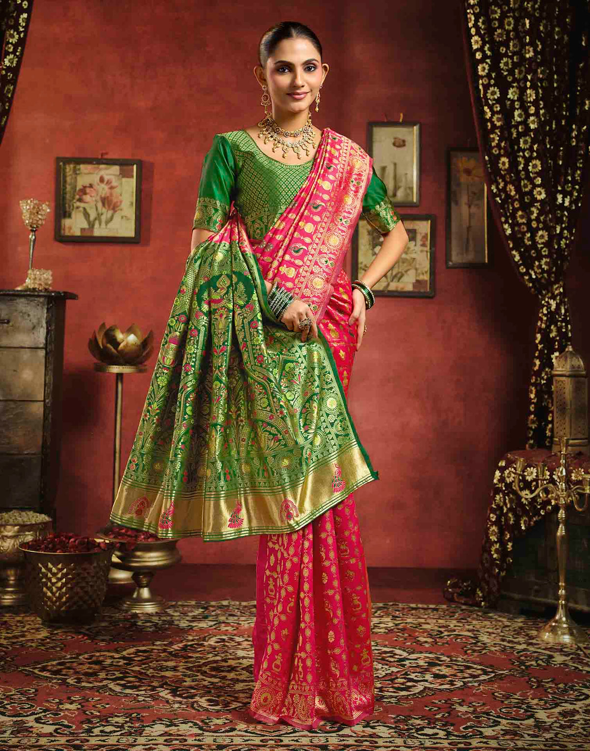 Dark Pink Silk Woven Patola Saree