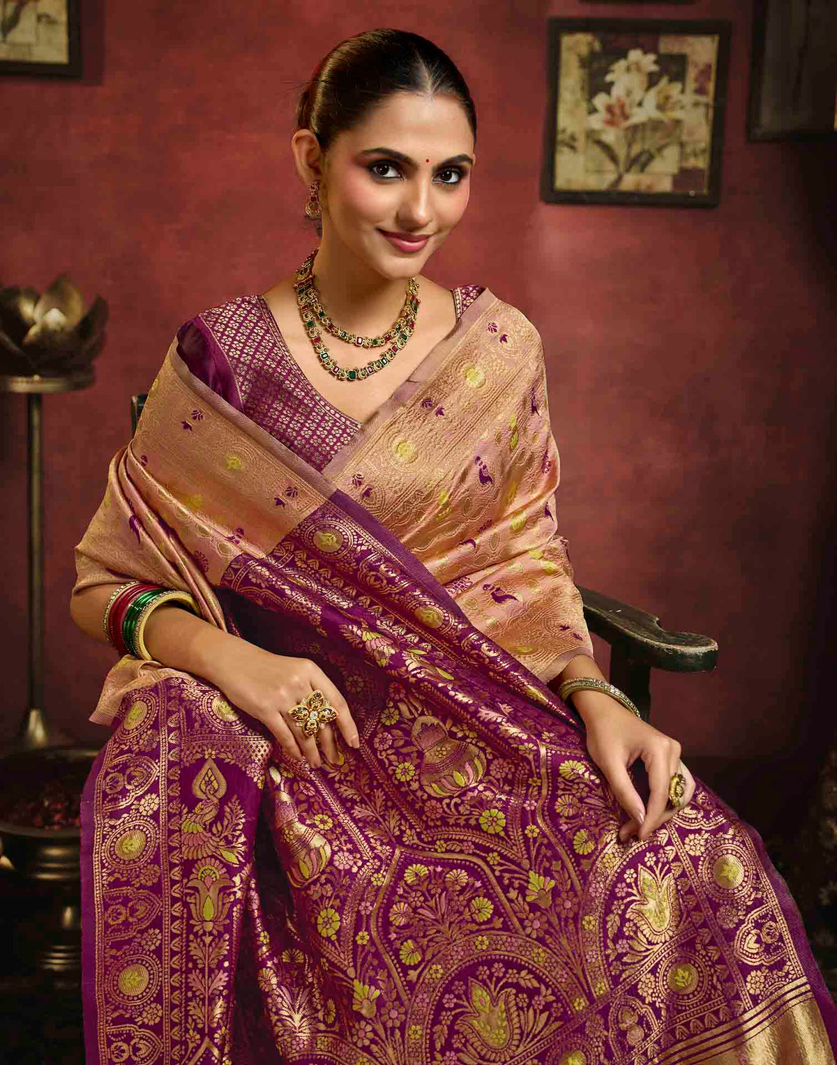 Peach Silk Woven Patola Saree