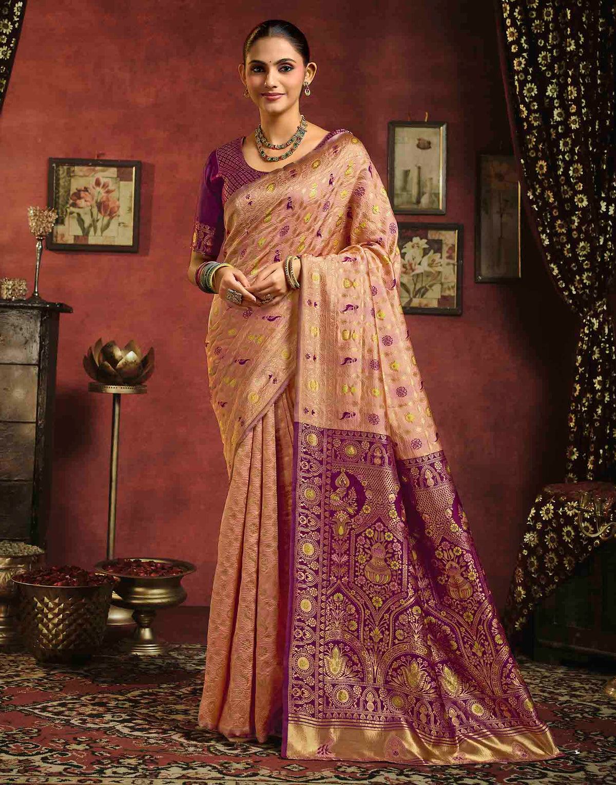 Peach Silk Woven Patola Saree