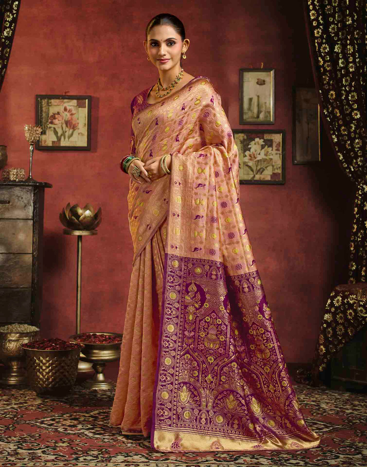 Peach Silk Woven Patola Saree