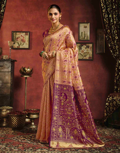 Peach Silk Woven Patola Saree