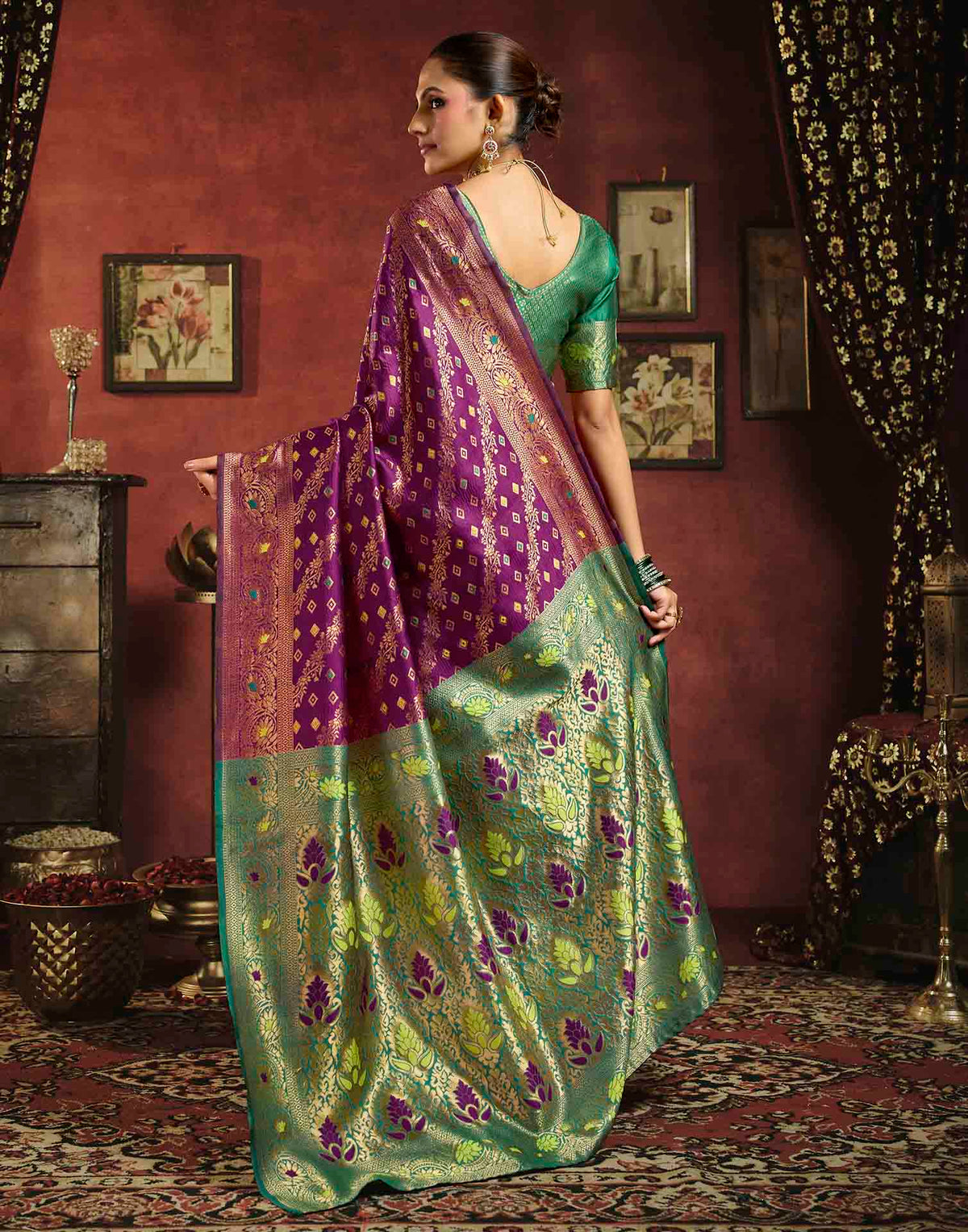 Wine Silk Woven Banarasi Saree