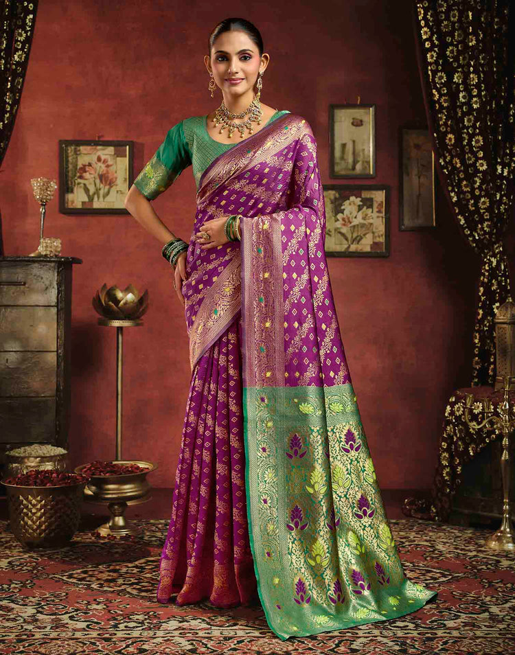 Wine Silk Woven Banarasi Saree