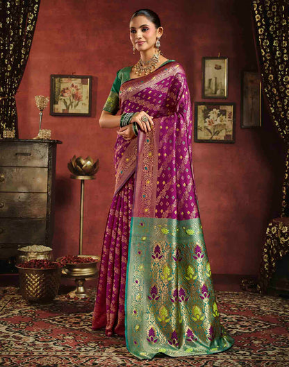 Wine Silk Woven Banarasi Saree