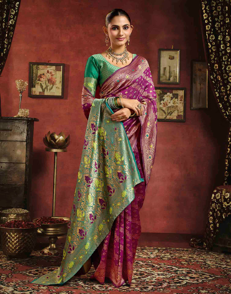 Wine Silk Woven Banarasi Saree