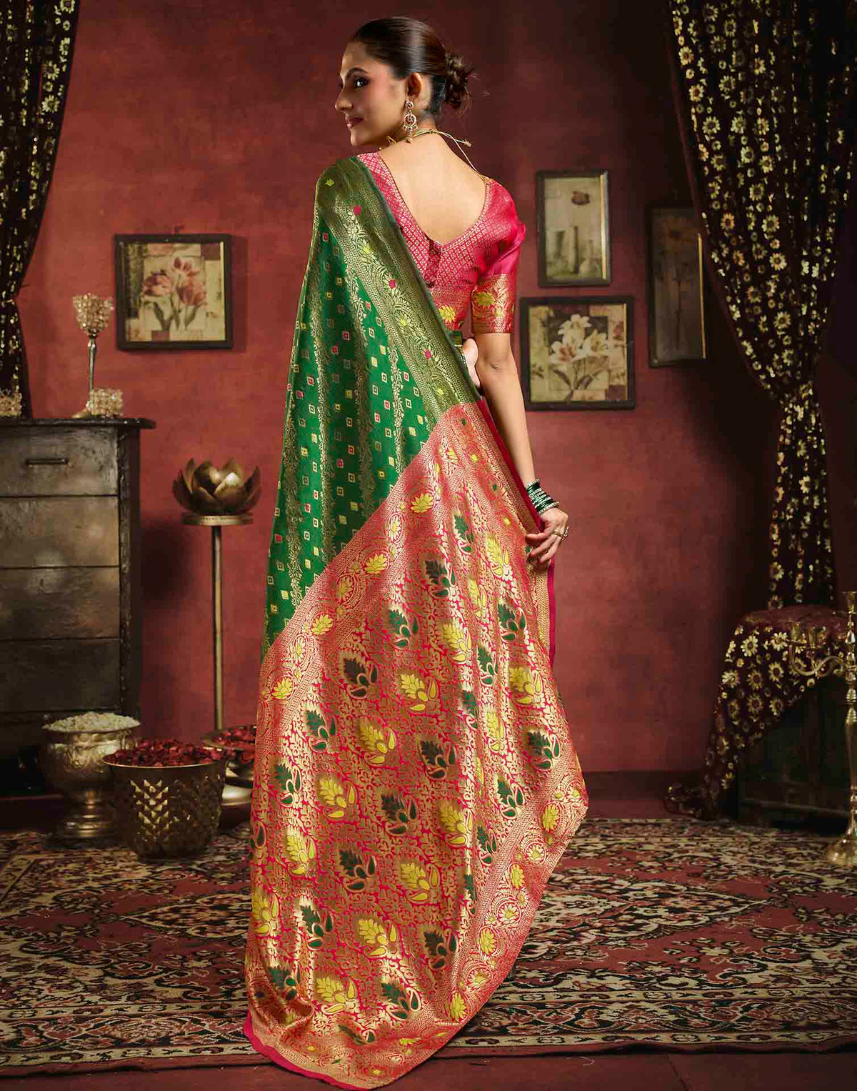 Dark Green Silk Woven Banarasi Saree