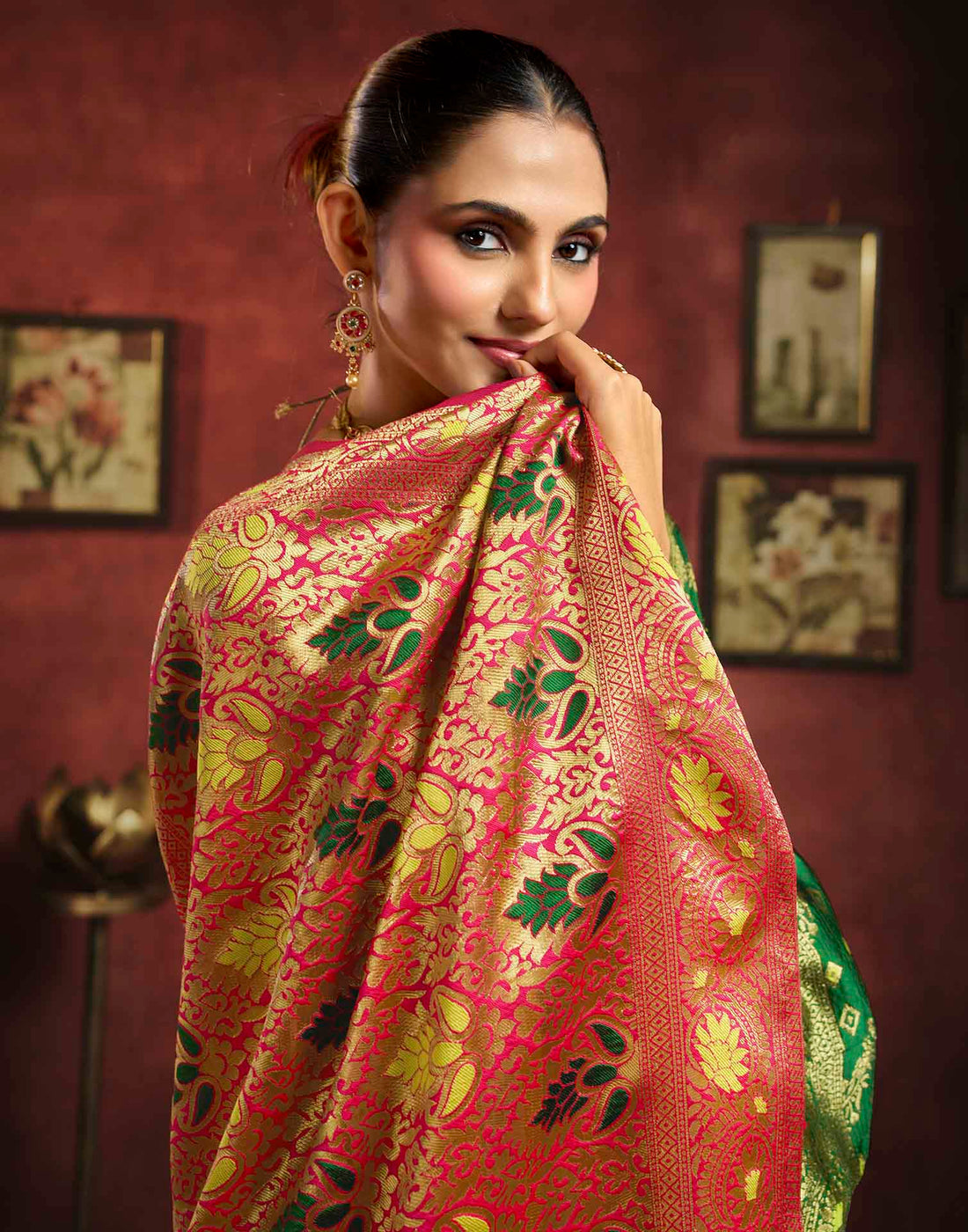 Dark Green Silk Woven Banarasi Saree