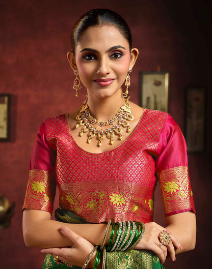 Dark Green Silk Woven Banarasi Saree