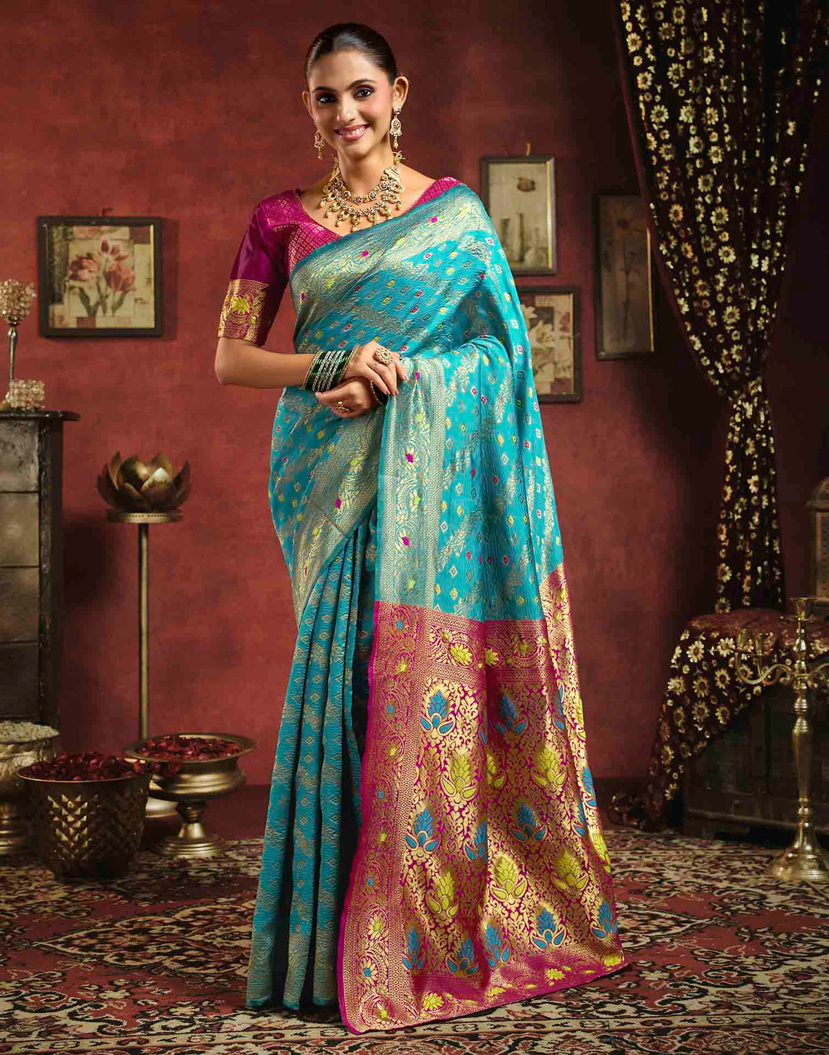 Sky Blue Silk Woven Banarasi Saree