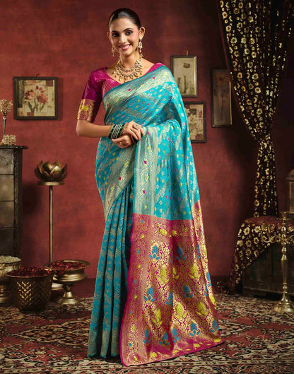 Sky Blue Silk Woven Banarasi Saree