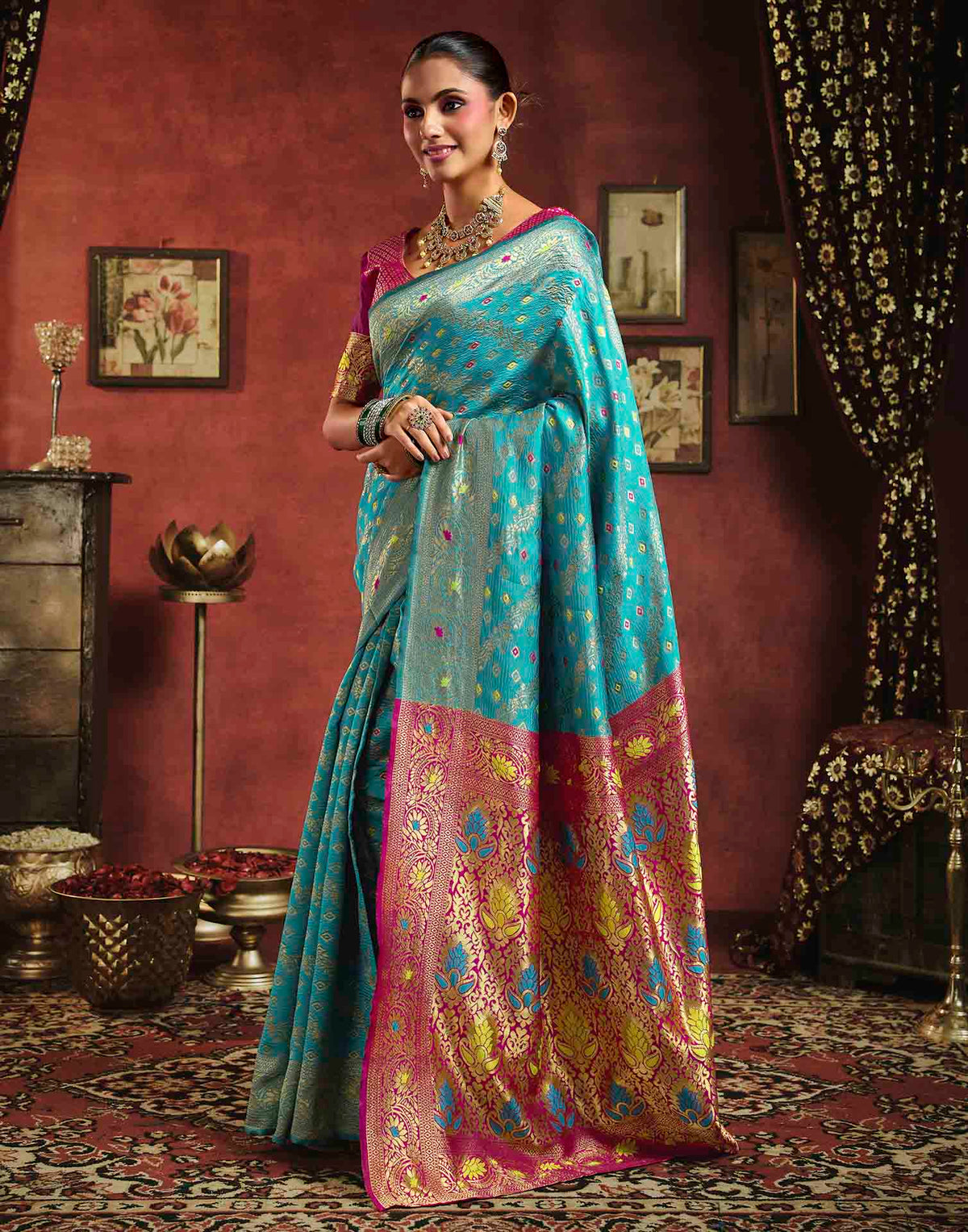 Sky Blue Silk Woven Banarasi Saree