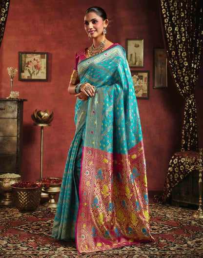 Sky Blue Silk Woven Banarasi Saree