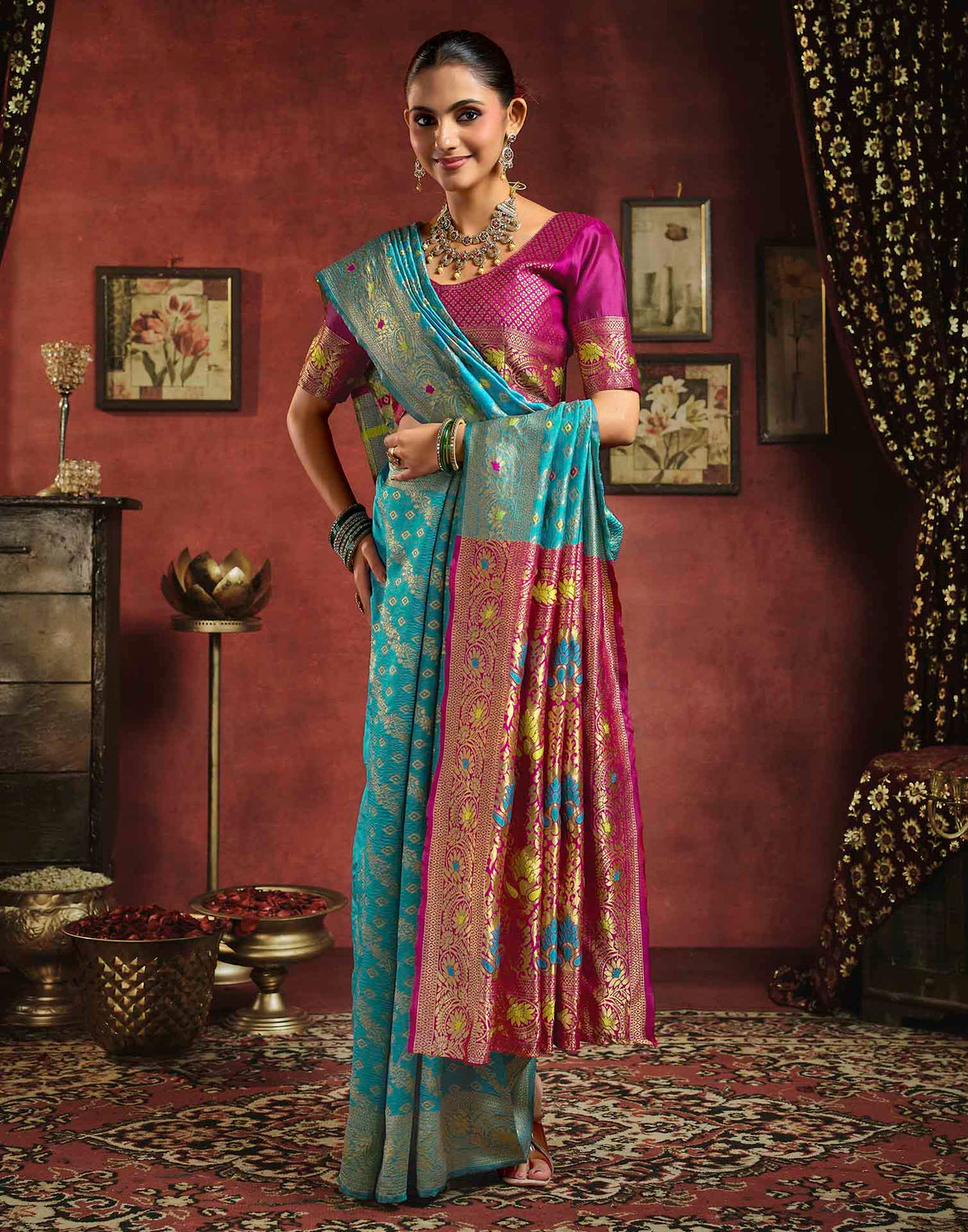 Sky Blue Silk Woven Banarasi Saree