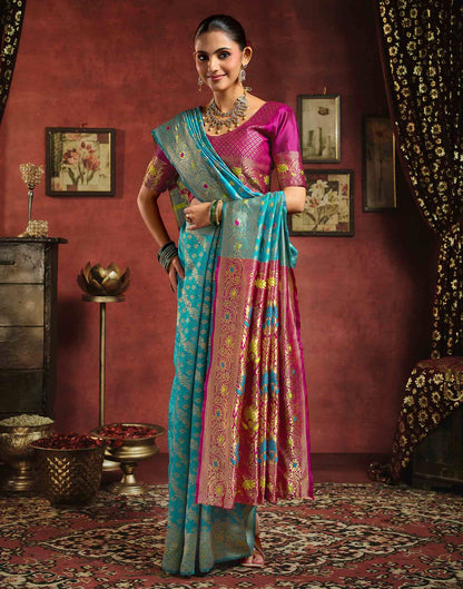 Sky Blue Silk Woven Banarasi Saree