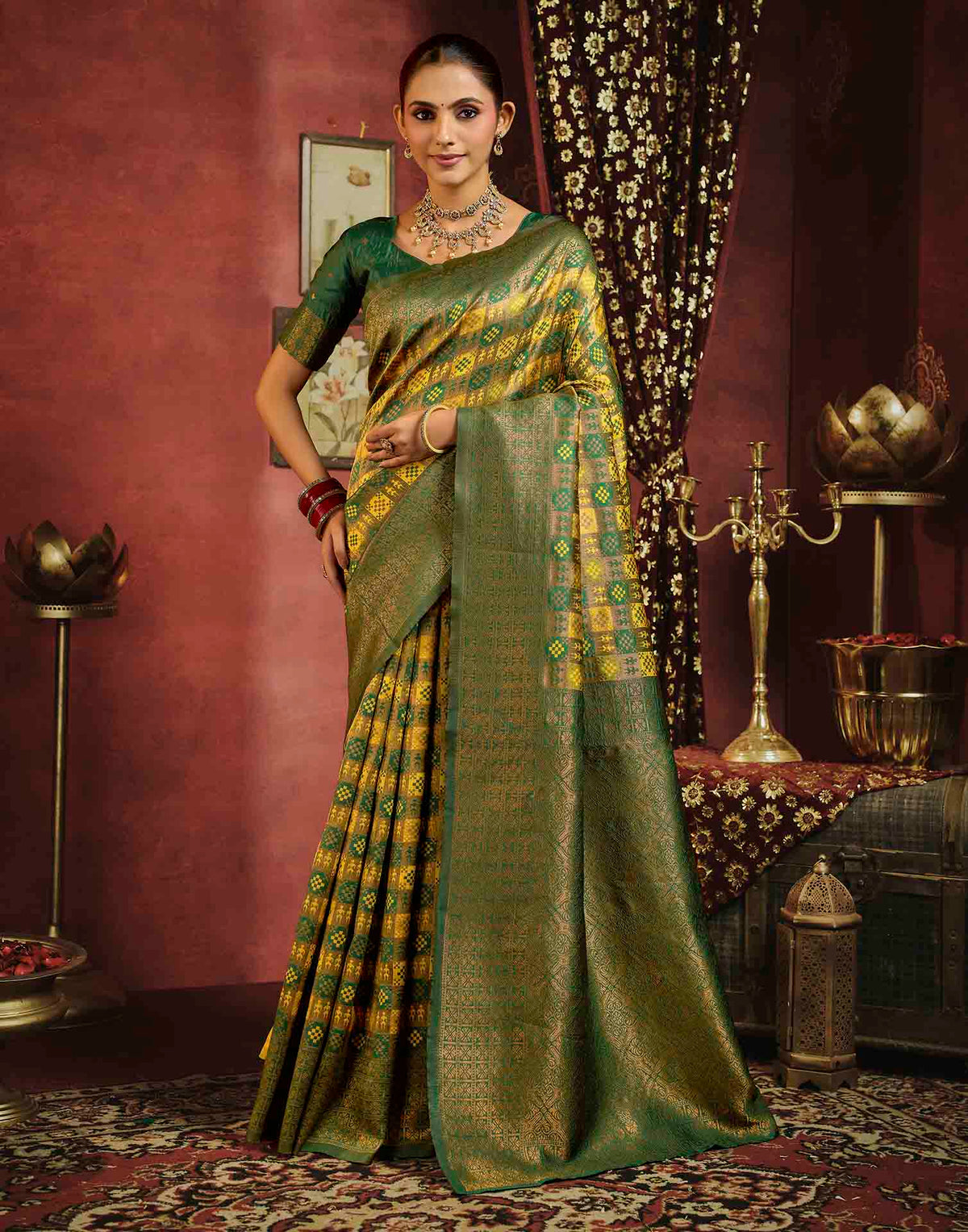 Mustard Yellow Silk Woven Banarasi Saree